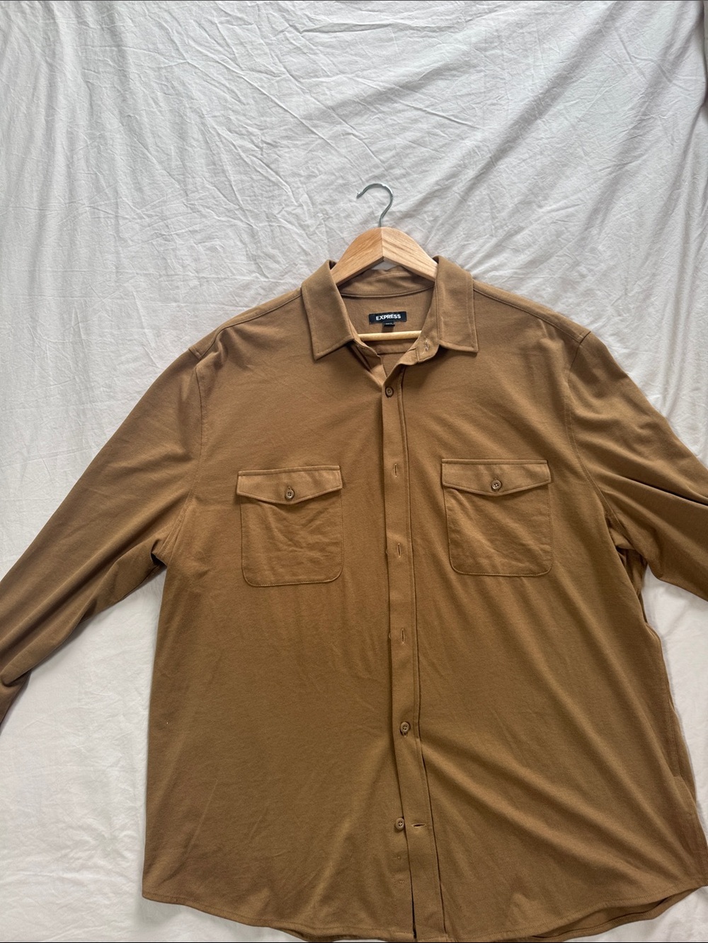 Express Men's Caramel Brown Button-Front Shirt with Chest Pockets